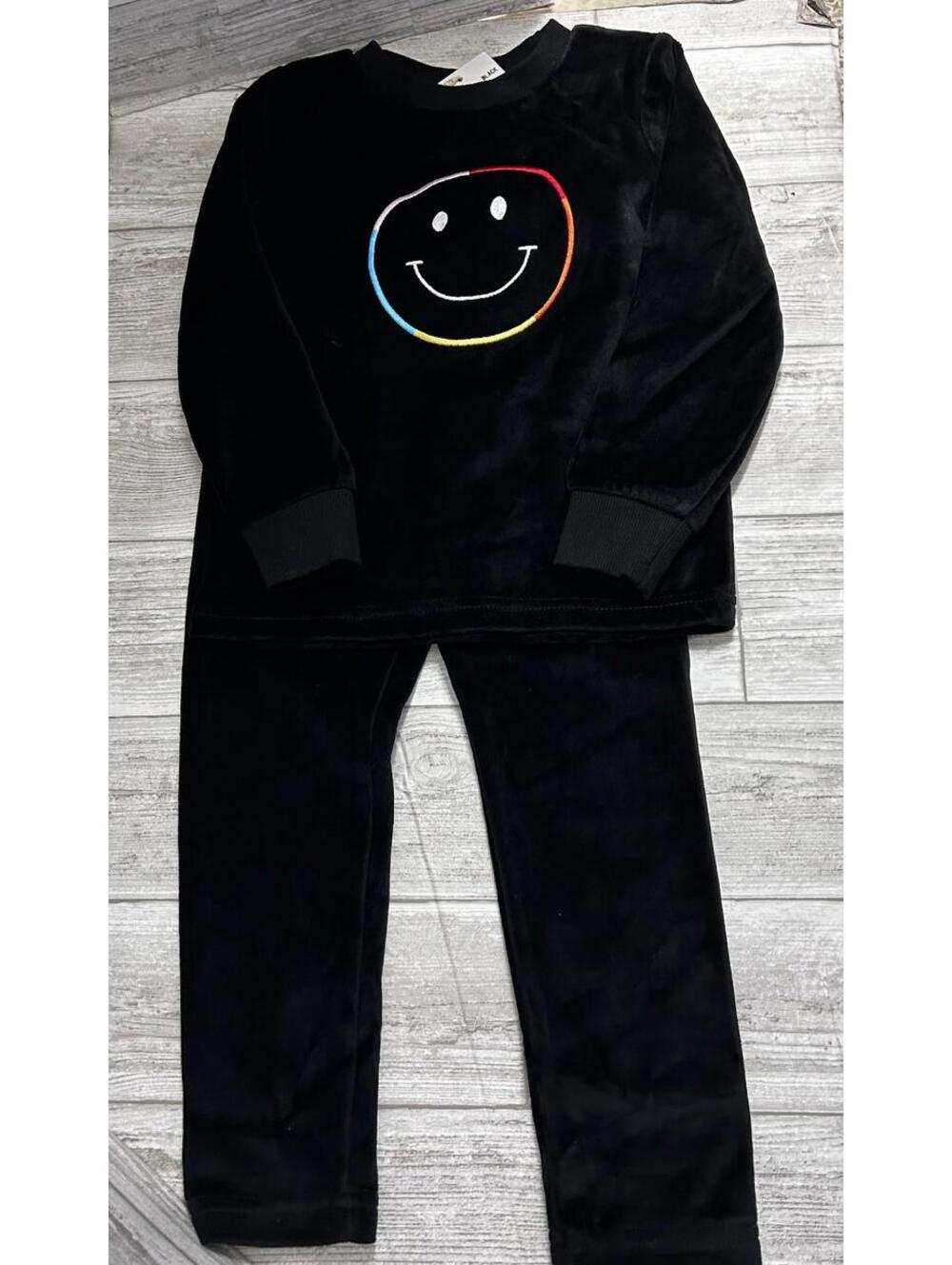 Bloom Kids Black Velour Smiley Face 2-Piece Outfit Set Size 4T NWT